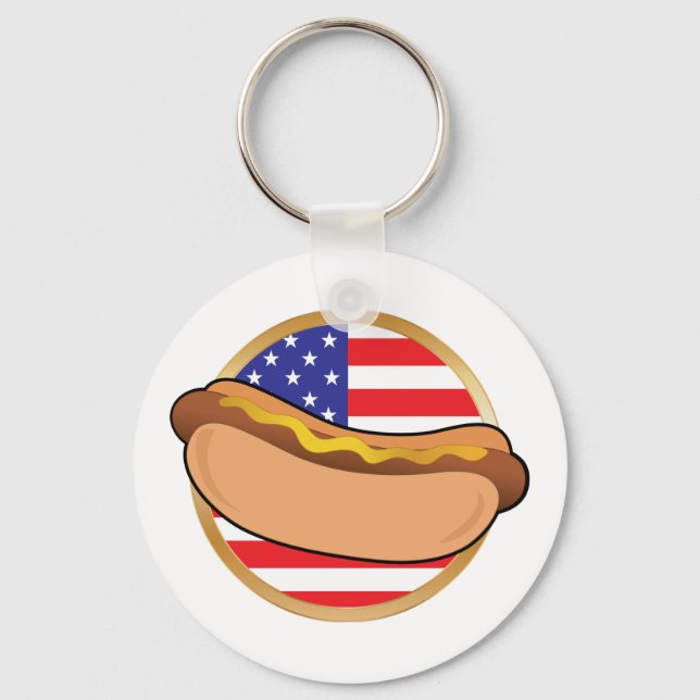 Hett Hund American Flagga Nyckelring (Framsida)