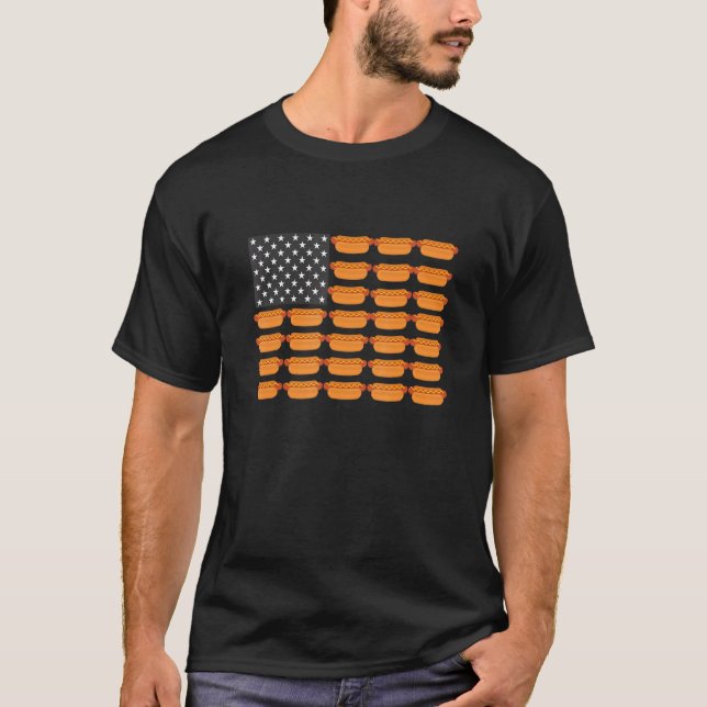 Hett Hund American Flagga T Shirt (Framsida)