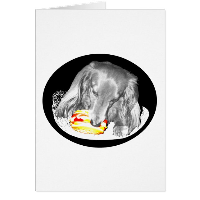 Hett Hund attackerar Cheeseburger, nyheter på Elva Hälsningskort (Framsidan)