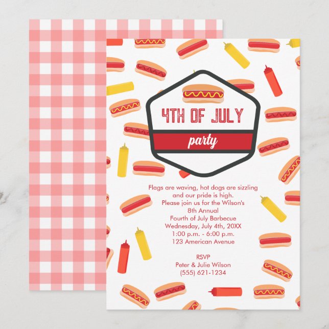 Hett Hund Fast Food 4:e juli BBQ Party Inbjudningar (Fram/baksida)
