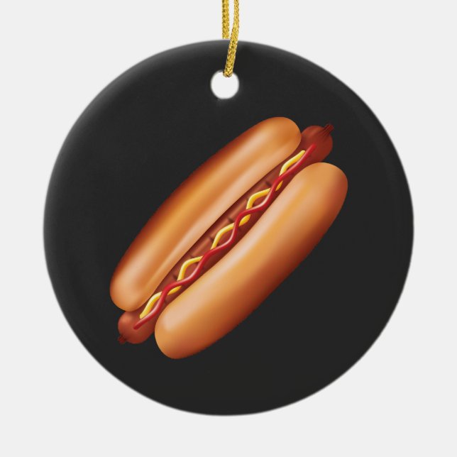 Hett Hund Fast Food Illustration med Anpassningsba Julgransprydnad Keramik (Framsidan)