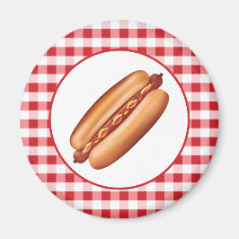 Hett Hund Fast Food Illustration on Red Gingham Magnet