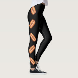 Hett Hund Fast Food Illustrations on Black Leggings