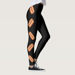 Hett Hund Fast Food Illustrations on Black Leggings