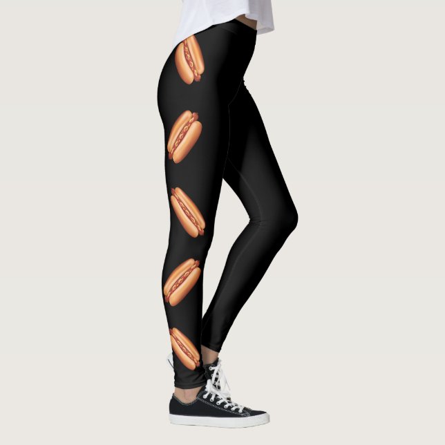 Hett Hund Fast Food Illustrations on Black Leggings (Höger)