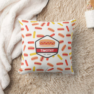 Hett Hund Fast Food Mönster Retro Monogram Kudde