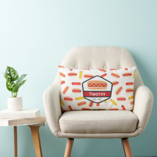 Hett Hund Fast Food Mönster Retro Monogram Lumbarkudde