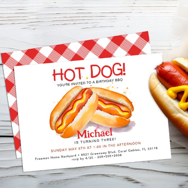 Hett Hund Födelsedagsfest inbjudan - Kids Backyard (Hot Dog Cookout Invite)