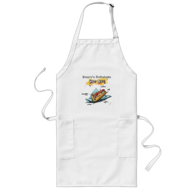 Hett Hund Food Art Personlig Grilling Apron Långt Förkläde (Framsidan)