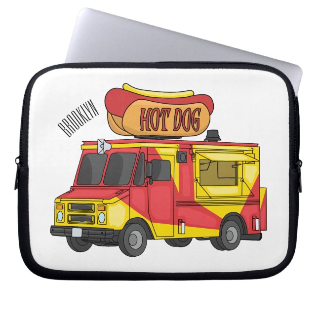 Hett hund food lastbil tecknad illustration laptop fodral (Framsidan)