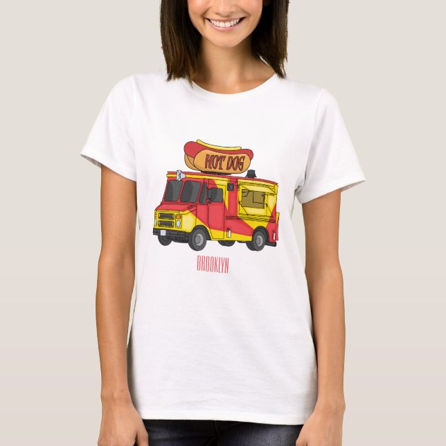 Hett hund food lastbil tecknad illustration t shirt (Framsida)