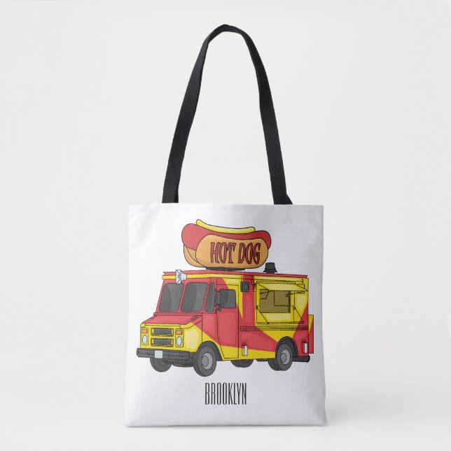 Hett hund food lastbil tecknad illustration tygkasse (Framsida)