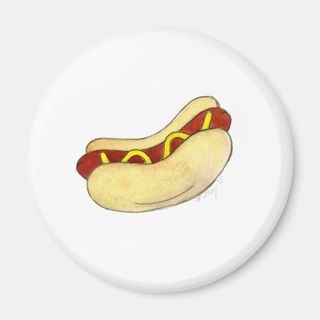 Hett Hund Frankfurter Hotdog Mustard Bun Fast Food Magnet (Framsidan)