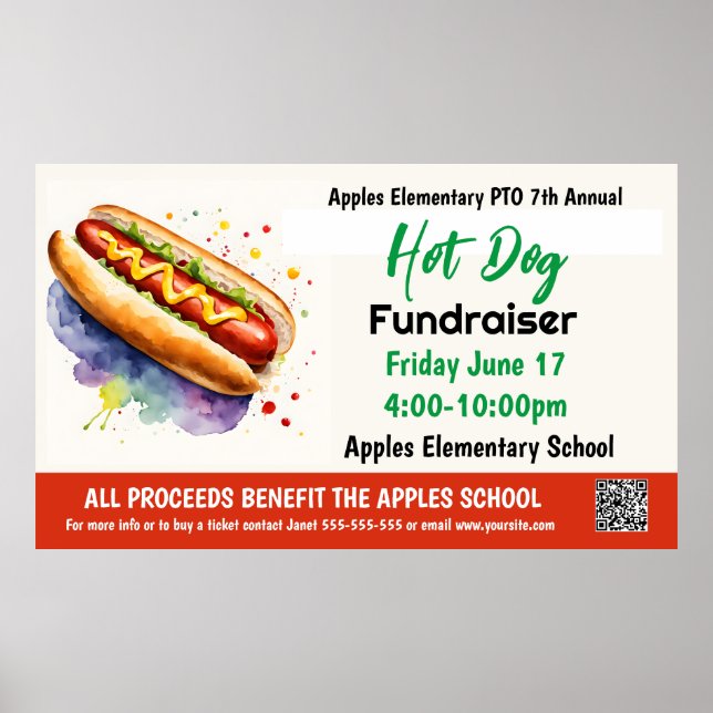 Hett Hund Fundraiser PTO PTA Church Banner Poster (Framsidan)