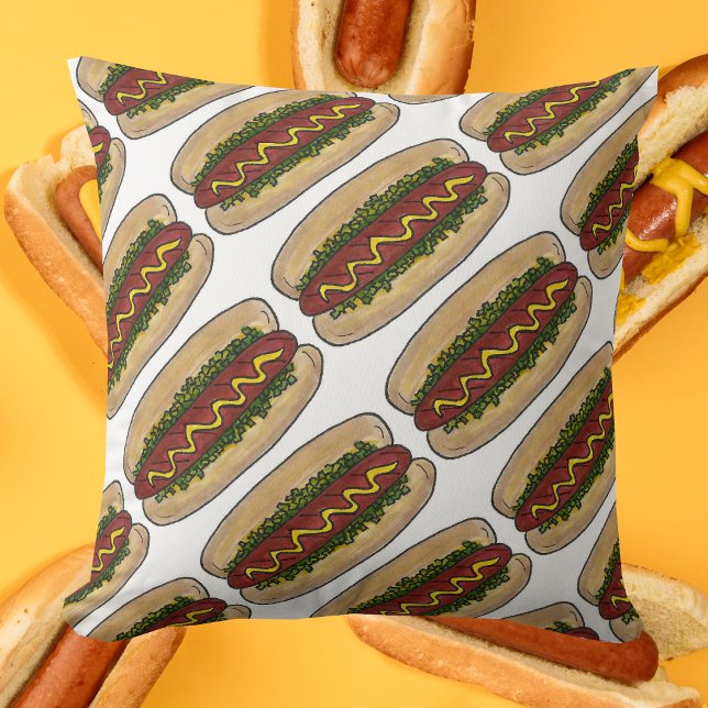 Hett Hund Hotdog Frank Wiener Relish Mustard Bun Kudde (Hot dog pillow)