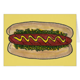 Hett Hund Hotdog Mustard Relish Bun Picnic Cookout Hälsningskort