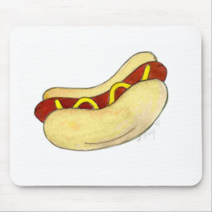 Hett Hund Hotdog w/ Mustard på Bun Food Mouse Pad Musmatta