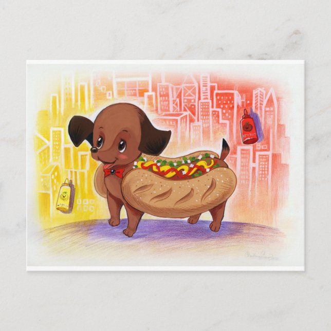 Hett Hund i staden Kitschy Cute Vykort (Framsida)