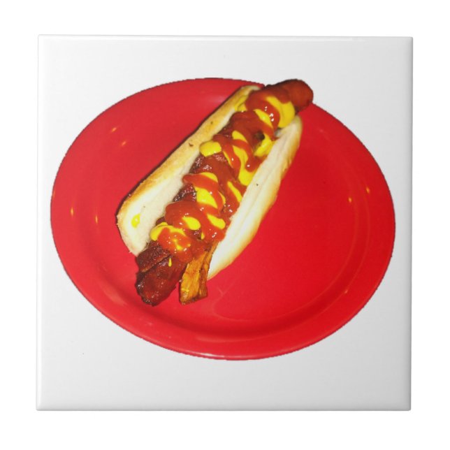 Hett Hund med Ketchup och Mustard Kakelplatta (Framsidan)