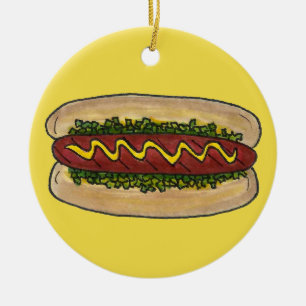 Hett Hund med Mustard och Relish Cookout Hotdog Julgransprydnad Keramik