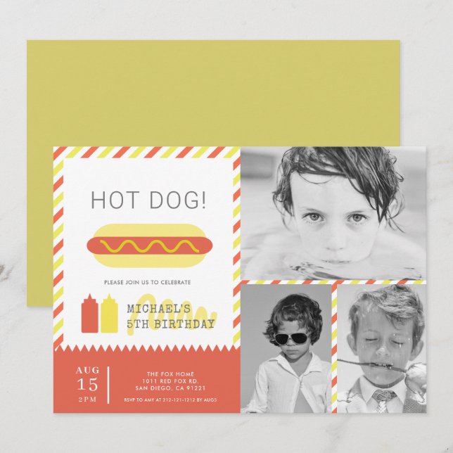 HETT HUND! Modern Kids Photo Collage Birthday Inbjudningar (Fram/baksida)