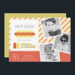 HETT HUND! Modern Kids Photo Collage Birthday Invi Inbjudningar<br><div class="desc">Den här enkla och moderna Hund " Hett! " Inbjudan till fotokollage på barnens födelsedag innehåller en hett hund, flaskor av ketchup och senap på en vit bakgrund med röd och gult diagonal rand. Baksidan har en baksida av senapsbakgrunden till gulten. Anpassa efter dina behov. Du hittar fler matchande produkter...</div>