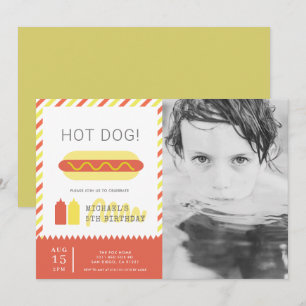 HETT HUND! Modern Red & Gult Kids Photo Birthday Inbjudningar