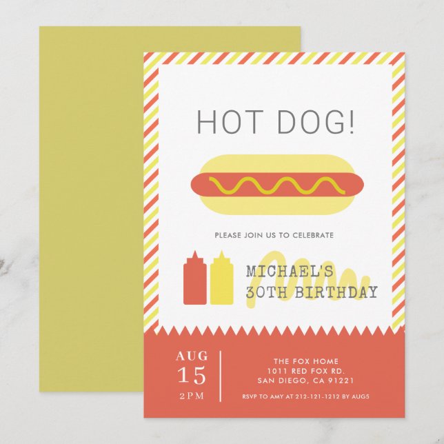 HETT HUND! Modern Red & Gult Vuxen Birthday Inbjudningar (Fram/baksida)