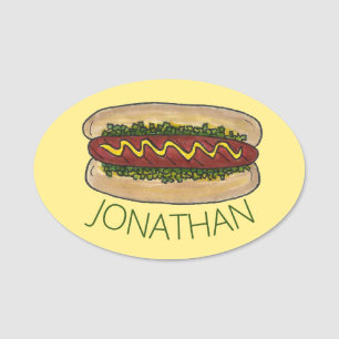 Hett Hund Mustard Ballpark Snack Pub Fast Food Namnbricka