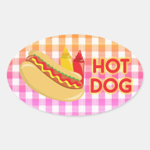 Hett Hund på Gingham Picnic Tablecloth w/ Conditio Ovalt Klistermärke