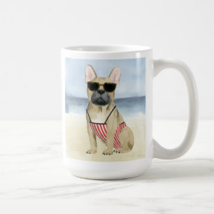 Hett Hund Puppar i solglasögon vid stranden Kaffemugg
