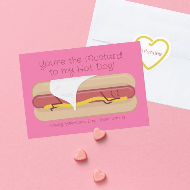 Hett Hund w/Mustard Kids School Valentine Day Card Tack Kort (Skapare uppladdad)