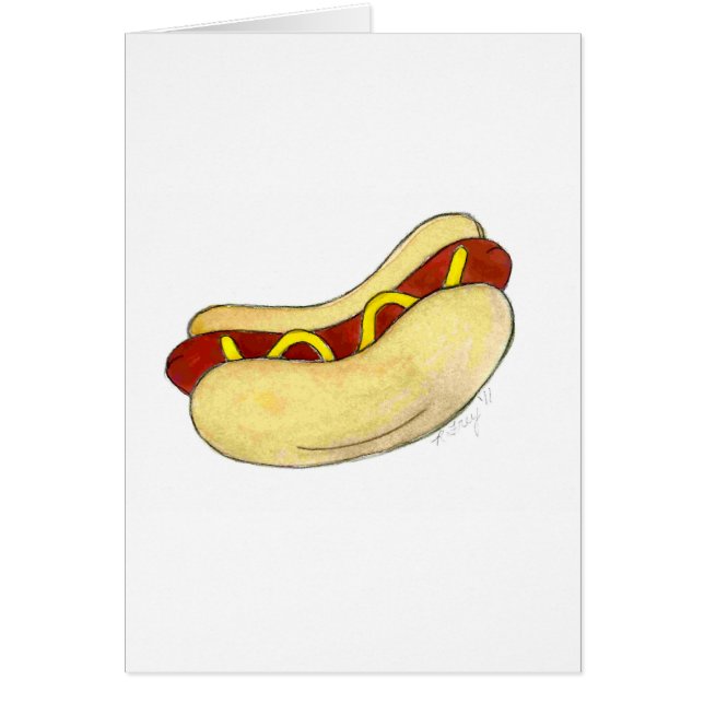 Hett Hund w/ Mustard på Bun Hotdog Foodie Card Hälsningskort (Framsidan)