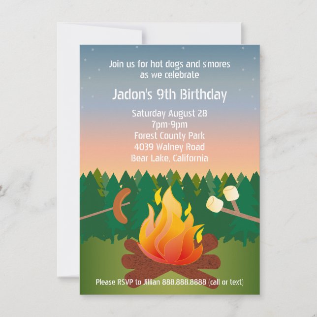 Hett Hundar och Smores Campfire Födelsedagsfest Inbjudningar (Framsida)