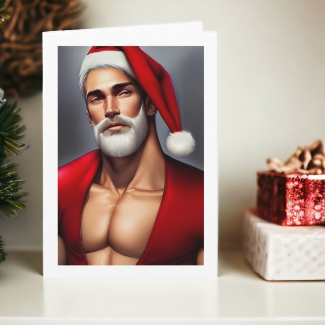 Hett jul Jultomten Kort (Hot Christmas Santa Claus Card from Ricaso. A sexy white bearded man dressed as Santa.)