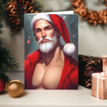 Hett jul Jultomten Kort<br><div class="desc">Hett jul Jultomten - helgkort för homosexuella från Ricaso. Med en fantastisk,  stilig,  bare-chsted man med grått-skägg med en julhatt</div>
