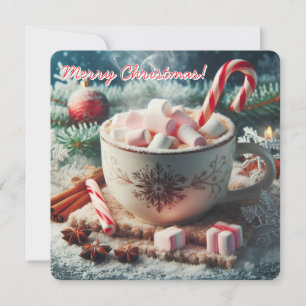 Hett Kaffe kopp med marshmallow-red candy cane Julkort
