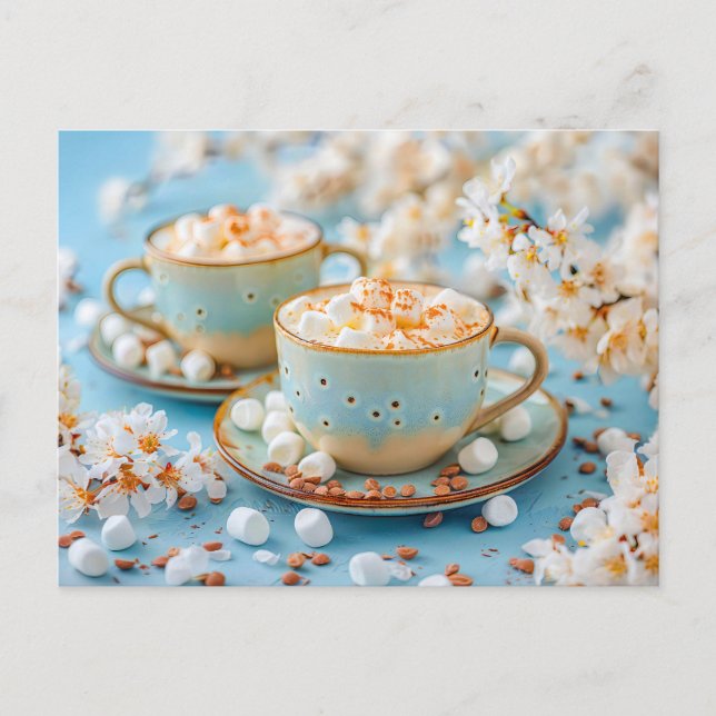 Hett kaffe med marshmallow helg vykort (Framsida)