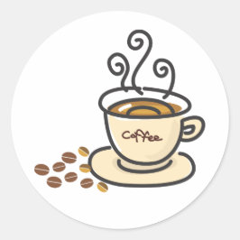 Hett Kaffe Mugg och kaffebönor Runt Klistermärke