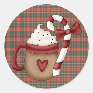 hett kakao och candy cane runt klistermärke
