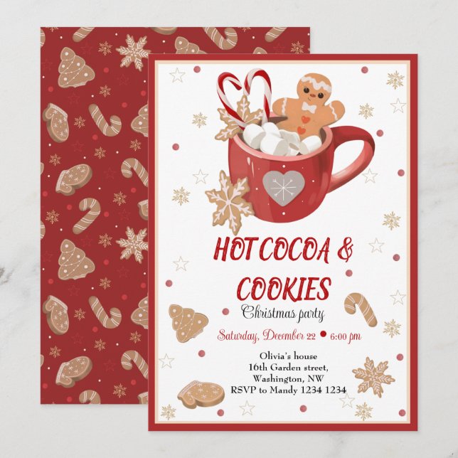 Hett Kakao- och cookie-inbjudan till julfest Inbjudningar (Fram/baksida)