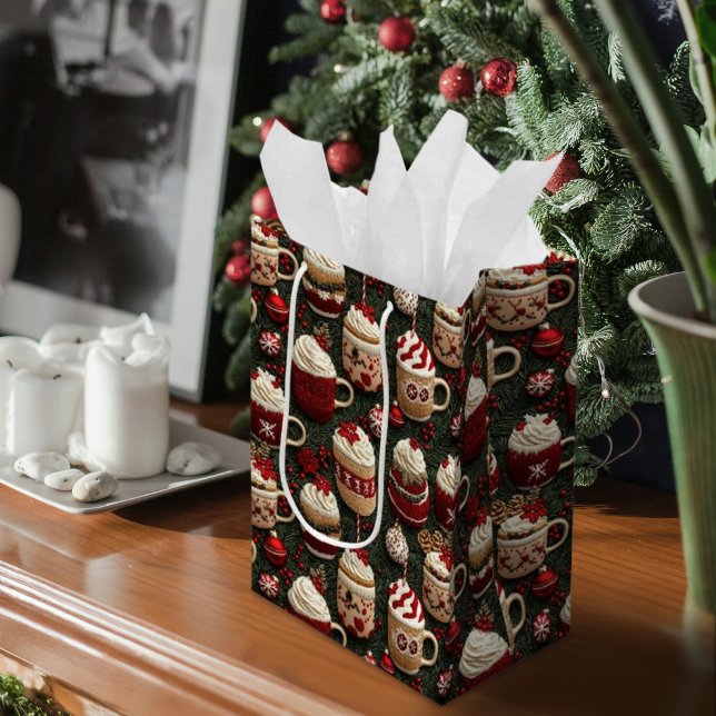 Hett Kakaos Julgran Kopp Knkunnig Mönster (Hot Cocoa Christmas Tree Cups Knitted Pattern Medium Gift Bag)