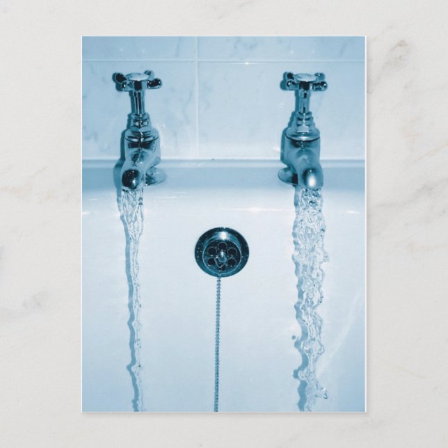 Hett & Kall Vatten, badtid, Running Faucets Vykort (Framsida)