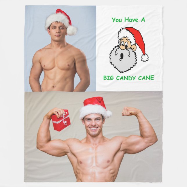 Hett Killar Sexy Muscle Studs Santa Hats Funny Fleecefilt (Framsidan)