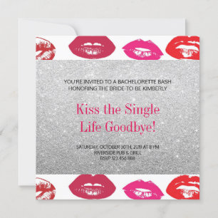 Hett Kisses Silver Modern Chic Bachelorette Party Inbjudningar