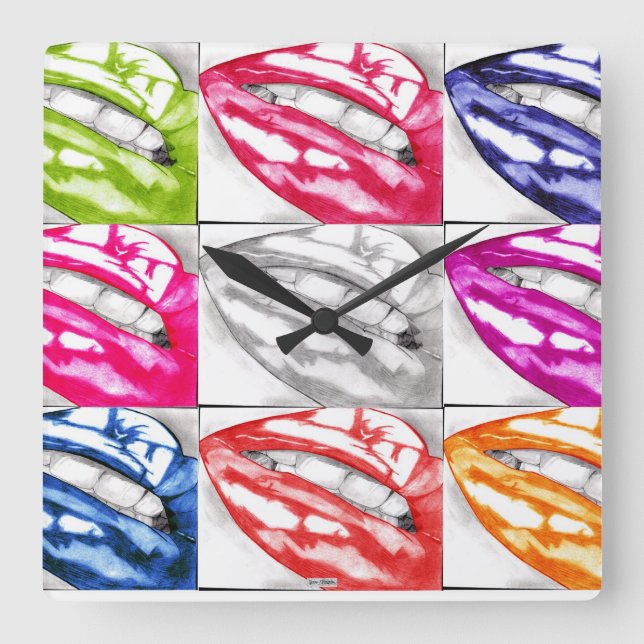 Hett Läppar Pop Art Fyrkantig Klocka (Framsida)