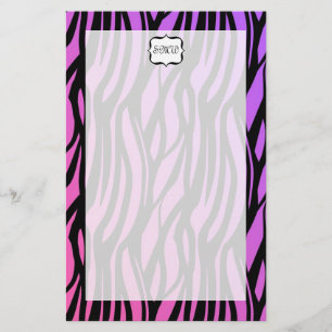Hett Lila/Rosa Zebra ränder Monogram Brevpapper