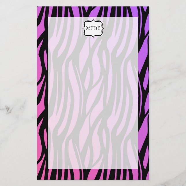 Hett Lila/Rosa Zebra ränder Monogram Brevpapper (Framsida)