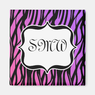 Hett Lila/Rosa Zebra ränder Monogram Magnet