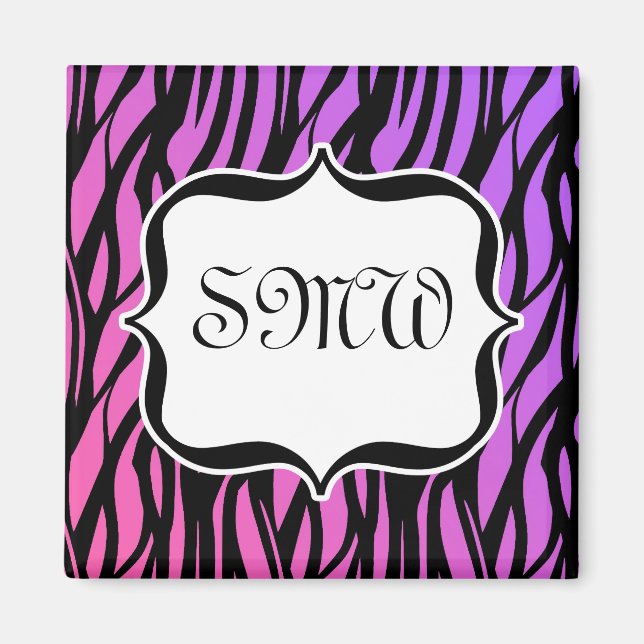 Hett Lila/Rosa Zebra ränder Monogram Magnet (Framsidan)